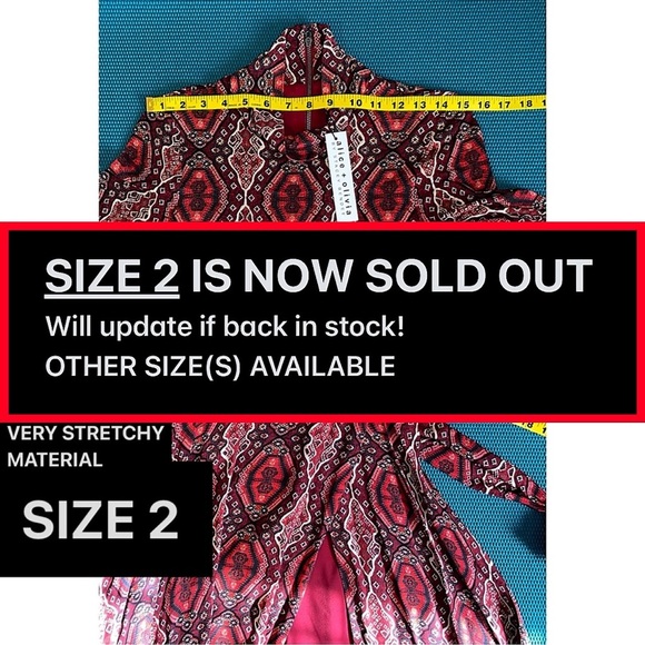 Alice + Olivia Clare Turtleneck Long Sleeve Midi Boho Burgundy Red Dress - Picture 9 of 16